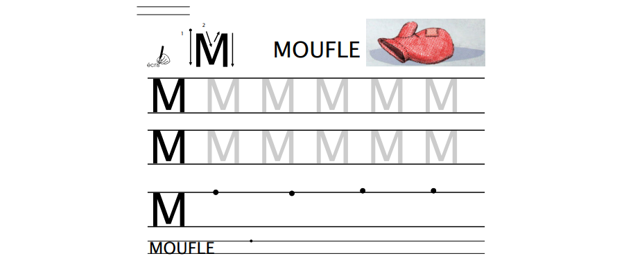La fiche d'écriture du M et de MOUFLE