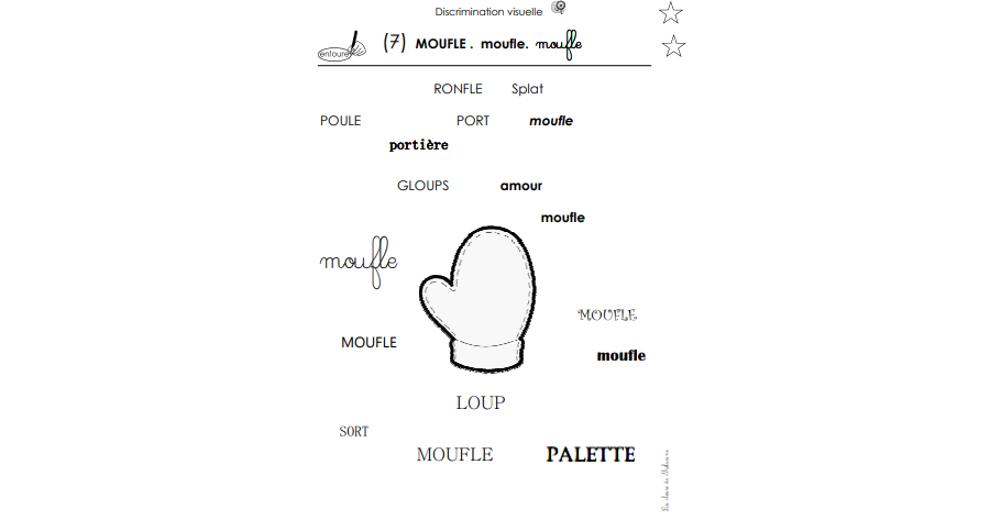 Le repérage du mot MOUFLE (2 niveaux au choix) Grande section
