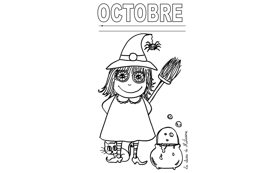 Coloriage de sorcière du mois d'octobre